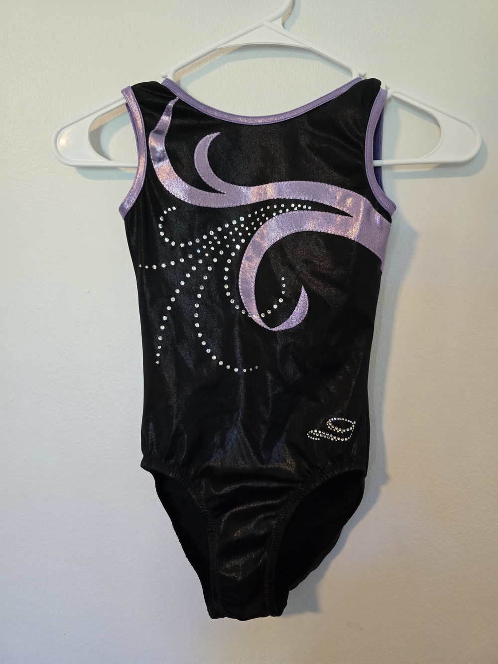 Black and Lavender Sparkle Gymnastics Leotard Rhinestones 10/12